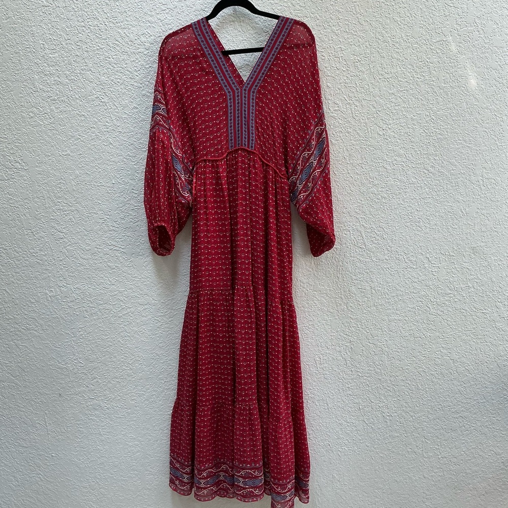 Ulla Johnson Red Bishop Sleeve Maxi Dress size 8 100% silk Like New Perfect Cond